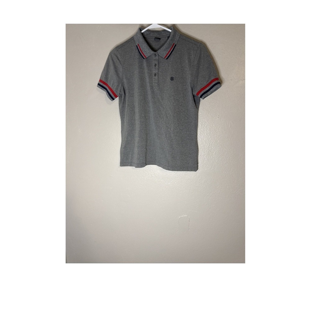 G/FORE Polo Golf Shirt Womens Medium Grey Red Blue Tipped Excellent Short Sleeve